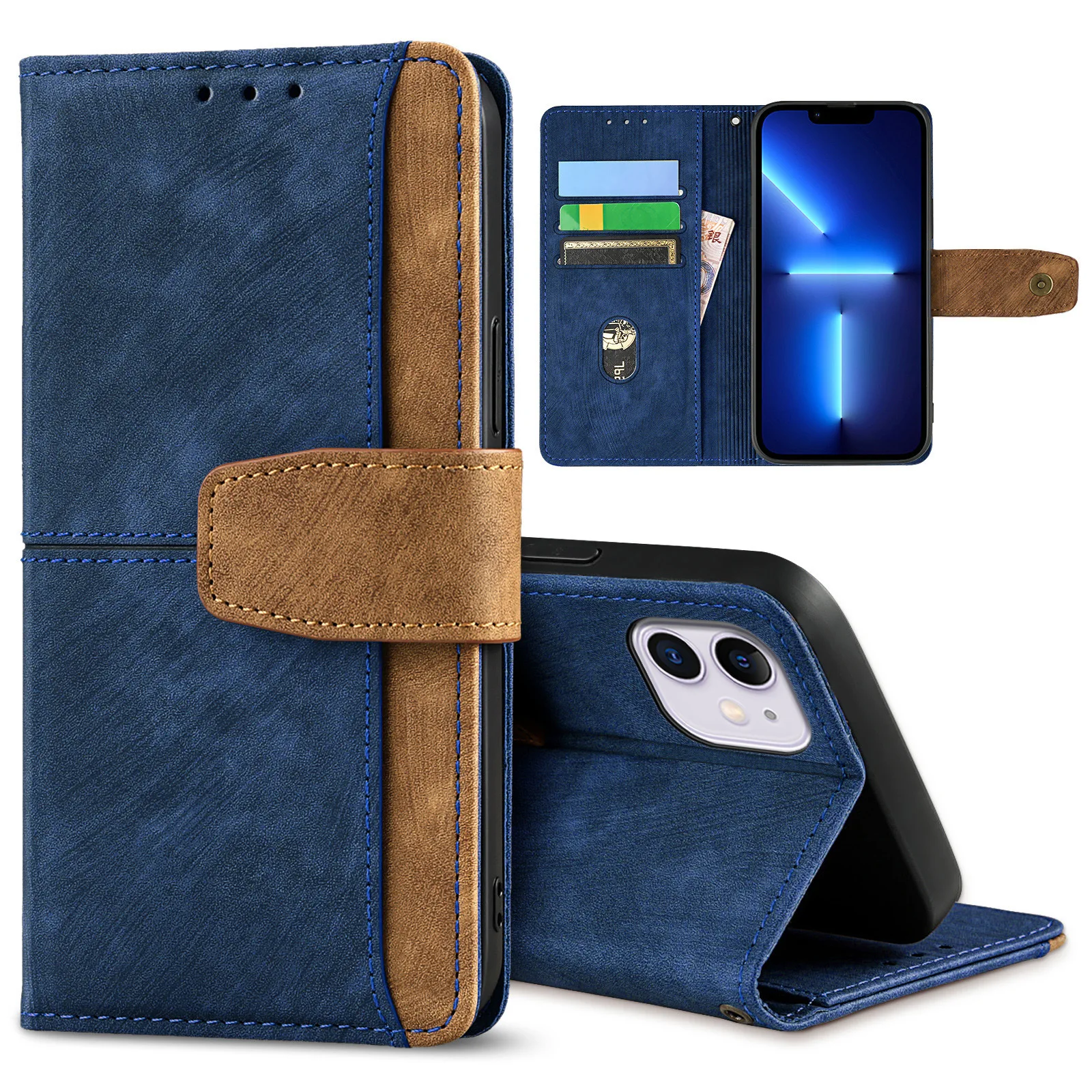 Retro Leather Wallet Flip Case with 3 Card Slots - Shockproof Phone Cover