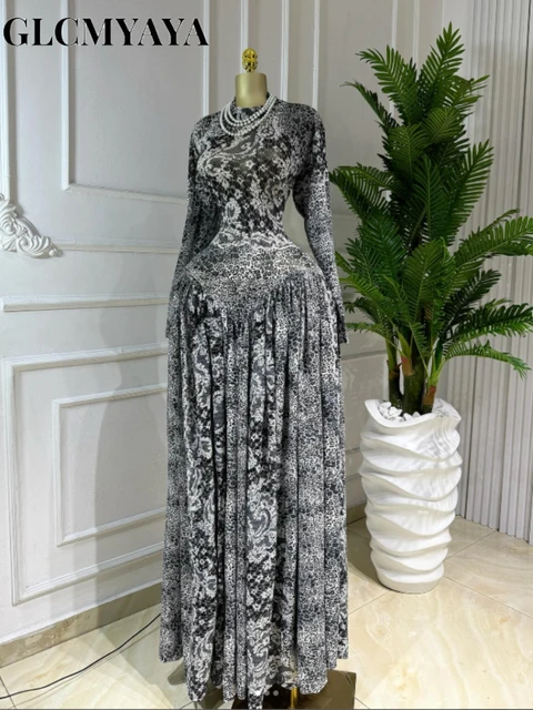 GLCMYAYA Women Full Sleeve Floral Printed O-neck Maxi Long Dress 2025 Evening Birthday Vacation Sexy Party Club Vestidos Dresses 1