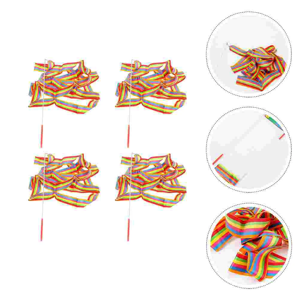

4 Pcs Ribbon Gymnastics Performance Wand Performing Colored Streamer Ribbons Accessories Stage Child