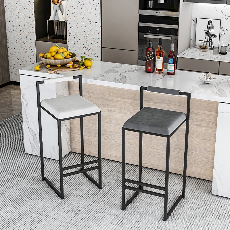 Nordic Velvet Black Bar Chairs for Kitchen Furniture Iron High Bar Stool Nordic Luxury Seat Counter Stool Modern Furniture