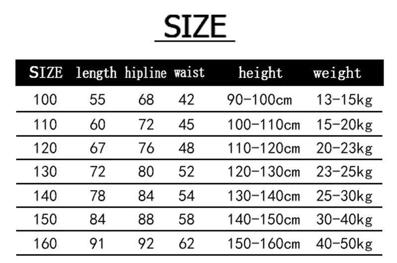 Kids Mario Bros hoodie and pants sportswear set, spring/autumn outfit for boys and girls, fun gaming-themed children’s clothing ages 2–14.size table