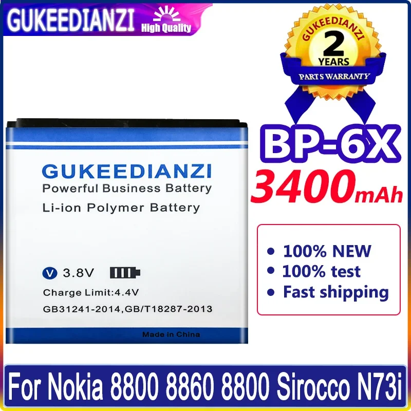 Gukeedianzi 3400Mah Bp-6X Batteria Ricaricabile Bp6X Per Nokia 8800 8800S 8800D 8800Se N73I 8860 8801 Batteria Agli Ioni Di Litio