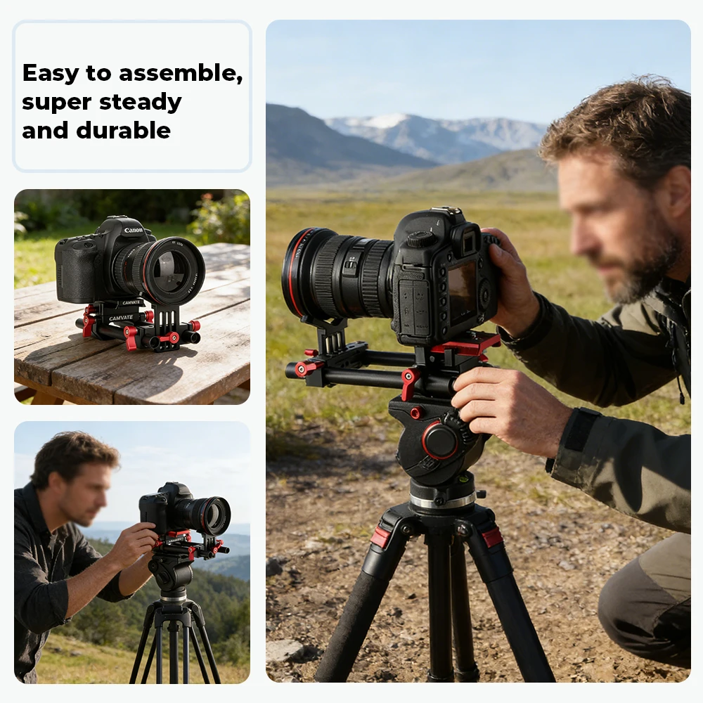 HDRiG Manfrotto 스타일 퀵릴리즈 베이스 플레이트 키트, Manfrotto 577, 501, 504/701 삼각대 사진용, 15mm 듀얼 로드 시스템