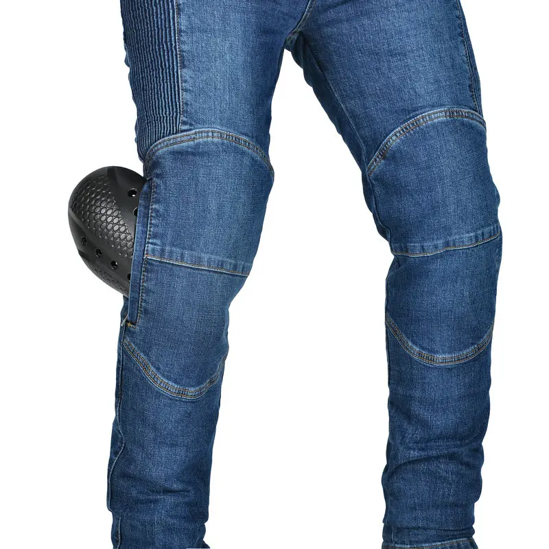 보호 장비가 내장된 오토바이 라이딩 청바지 바지, 엉덩이와 무릎에 내마모성 방화 케블라 보호층 포함