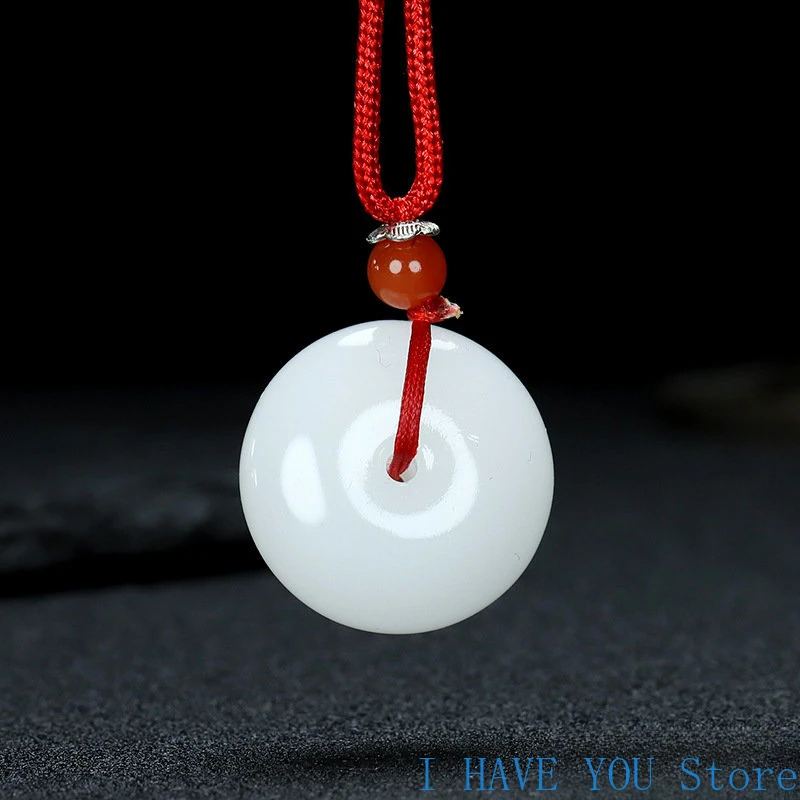 Natural Multicolor Jade Doughnut Pendant Necklace Fashion Accessories Charm Jewellery Carved Amulet Gifts for Women Men Jade