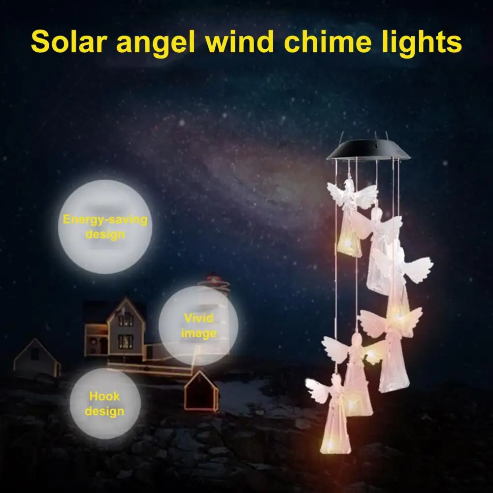 

Hanging Pendant Led Wind Chimes Enchanting Solar-powered Angel Wind Chimes Waterproof Led Light Auto On/off Christmas Garden