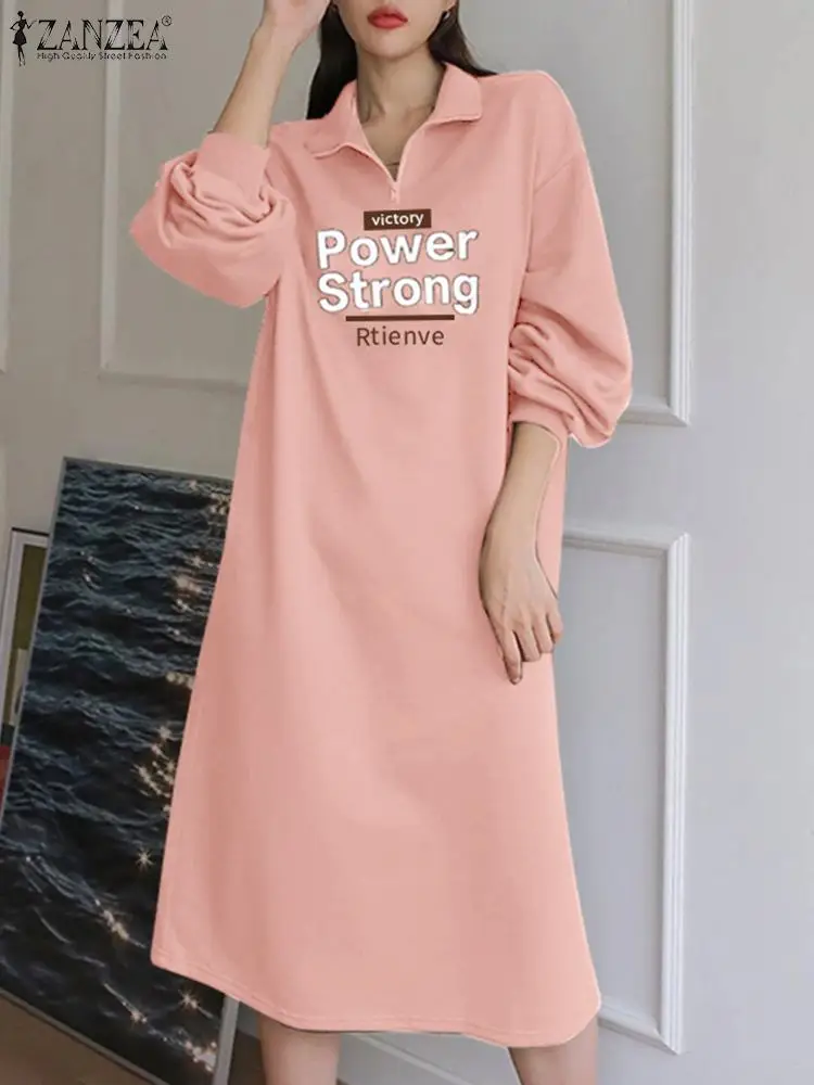 

Женское повседневное свободное платье ZANZEA с круглым вырезом и длинным рукавом, весеннее платье-Свитшот оверсайз 2024, толстовки, пуловеры, длинные платья