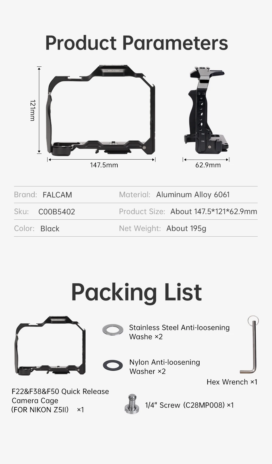 Cage for Nikon Z5ii Compatible with F22&F38&F50 Quick Release Ecosystem Full fra