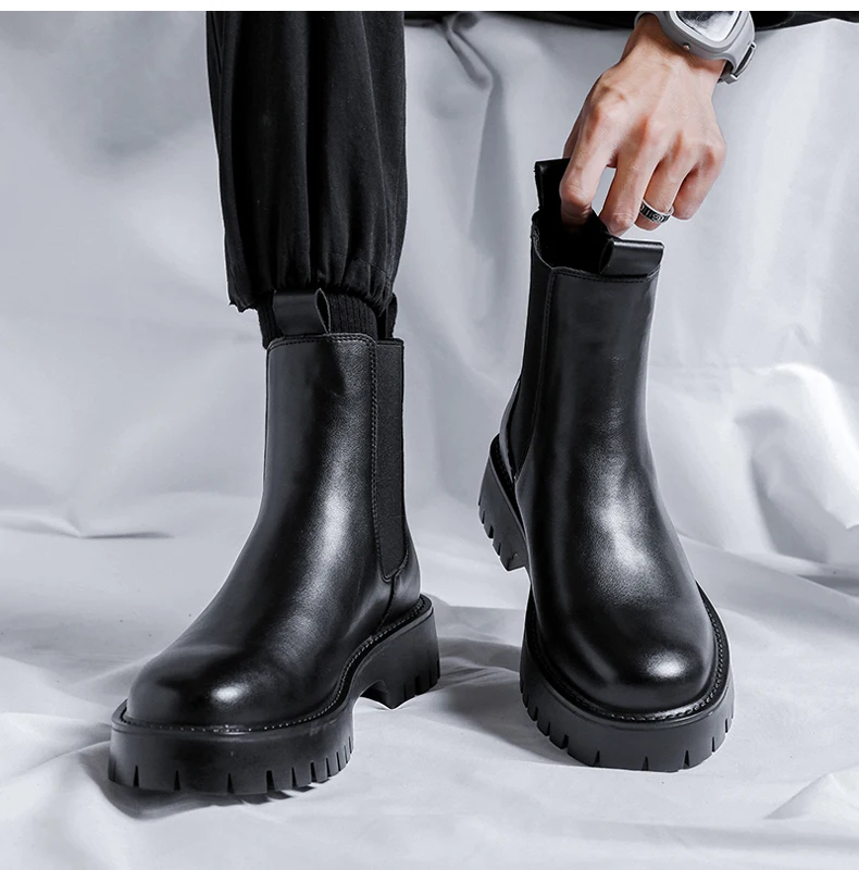 British Style Platform Chelsea Boots for Men - Microfiber Leather. Ankle Height - true deals club