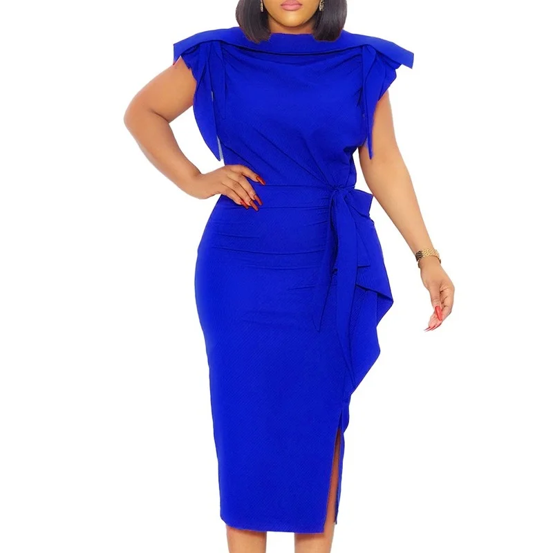 

African Dresses for Women 2023 African Sexy Short Sleeve Blue Red Black Robe Summer Bodycon Dress African Clothes