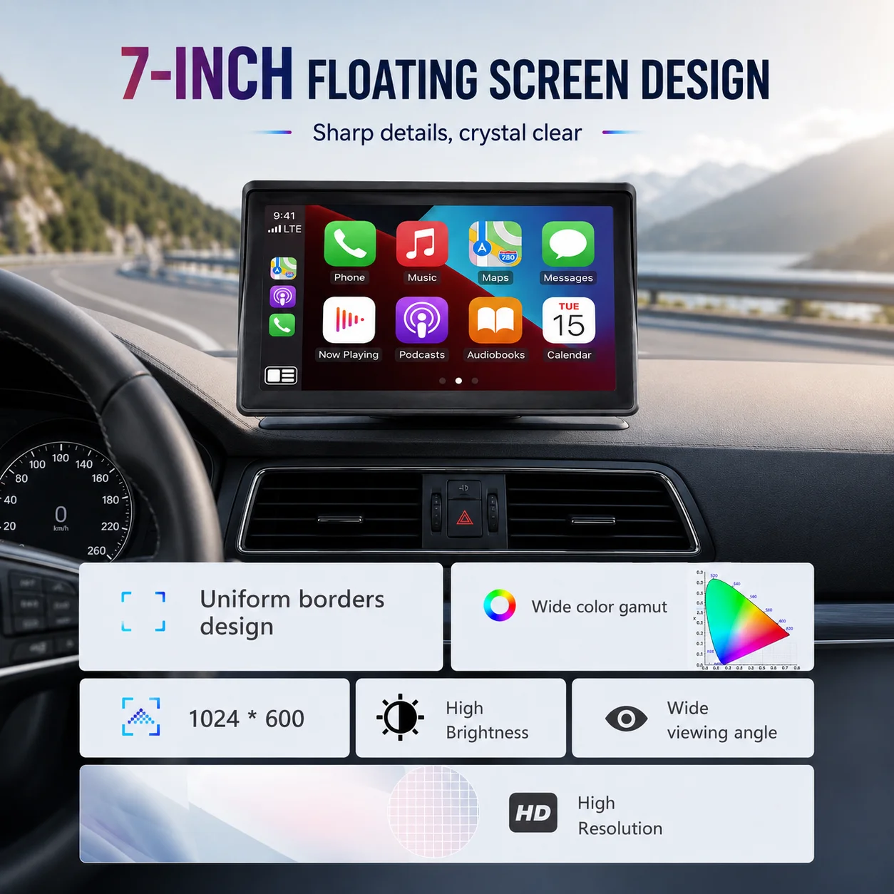 ZRGAE Monitor Carplay de 7 Pulgadas, Pantalla Inalámbrica Android Auto Carplay, Accesorios Multimedia para Automóvil, Radio Portátil para Reproductor Apple 3