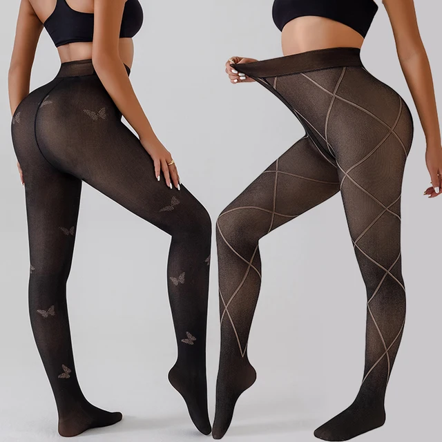 النساء صوف مبطن طماق الشتاء الحرارية شير الجوارب فراشة الجاكار تصميم جوارب طويلة وهمية شفافة سميكة الدافئة ليوبارد 1