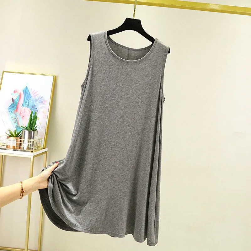 2023 Spring/Summer New Women's Tank Top Skirt Sleeping Dress Modal Round Neck Thin Large Medium Long Loose Sleeveless Home Dress