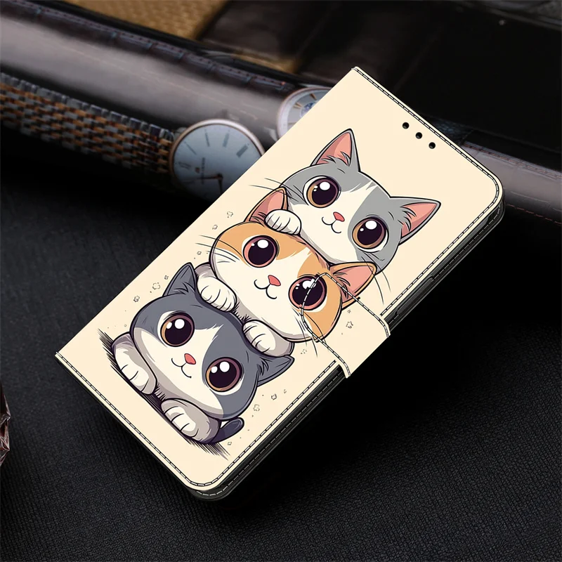 Cute Cat Paint Wallet Stand Phone Case - Etui with Cover