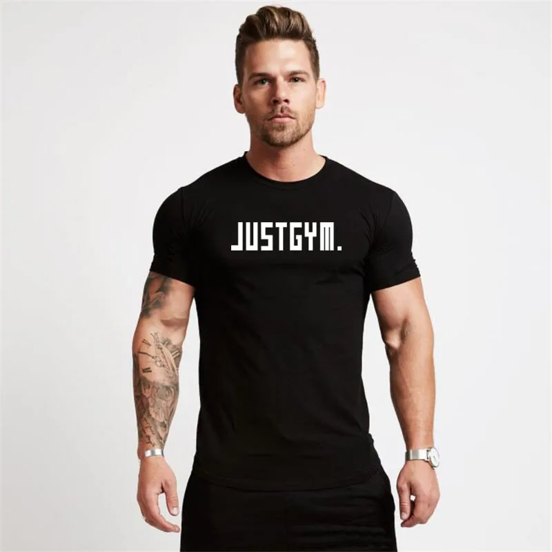 

Muscle Guys Gym T Shirts Mens Slim Fit Short Sleeve Fitness Tees Bodybuilding Workout Clothes Cotton T-Shirt Men plus size
