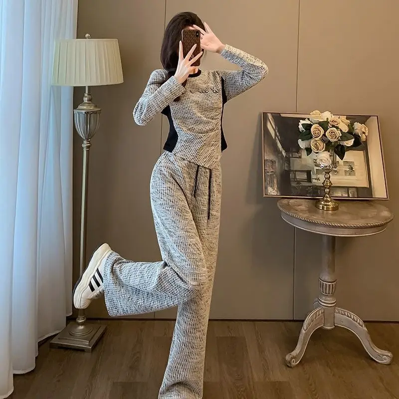 Women's Leisure Sports Set Autumn Western Style Slim and Age Reducing Long Sleeve Pants Two Piece Set Style
