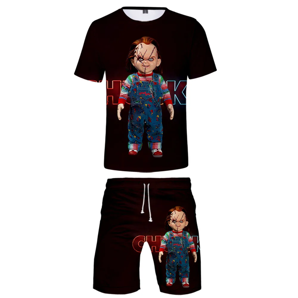 

Horror Movie Chucky Two Pieces Sets Men 3D T Shirts + Shorts Suit Men Summer Tops Tees Seed Of Chucky Tshirt Men Clothing