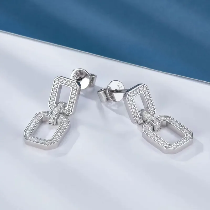 Moissanite Drop Earrings for Women Solid 925 Sterling Silver Rectangle Earring VVS D Color GRA Certificate Fine Jewelry