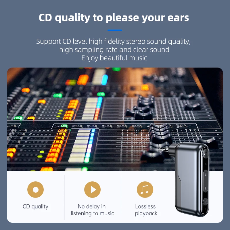 Bluetooth 5.3 Audio Receiver 3.5mm HIFI Stereo Lossless Music Wireless Adapter Support TWS Mode With Mic for Car Home Headphones