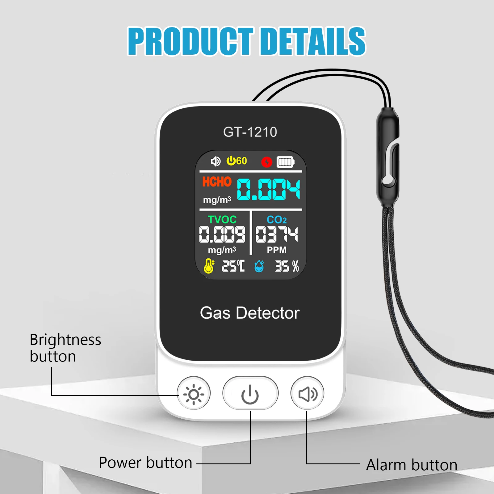 Air Quality Monitor CO2 Detector HCHO TVOC Tester Portable Gas Analyzer Indoor P