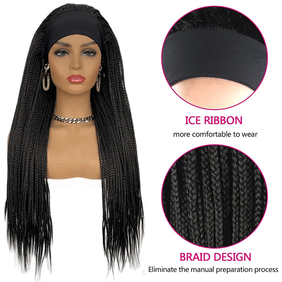 Box Braided Headband Wigs for Black Women Synthetic Braided Wigs Twist Crochet Hair Cornrow Braid Wig Long Straight Headband Wig synthetic hair wigs