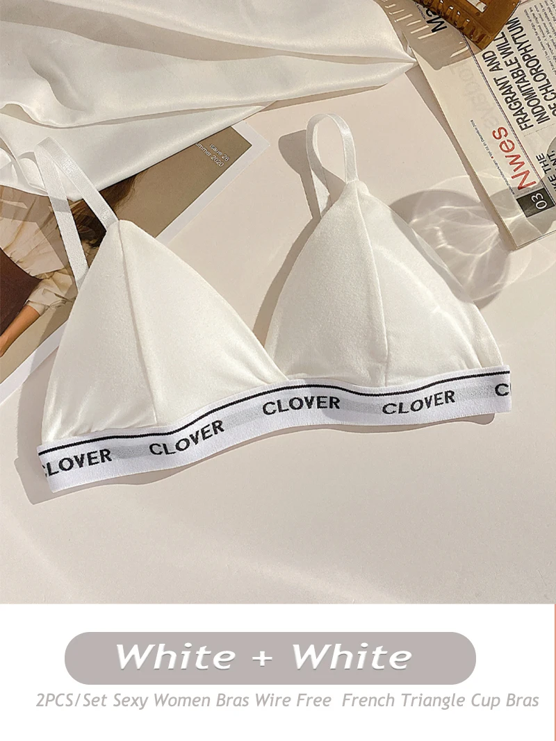 2PCS/Set Sexy Women Cotton Bras Push Up Lingerie French Triangle Cup Bra Wire Free Brassiere Underwear Female Intimates Bralette