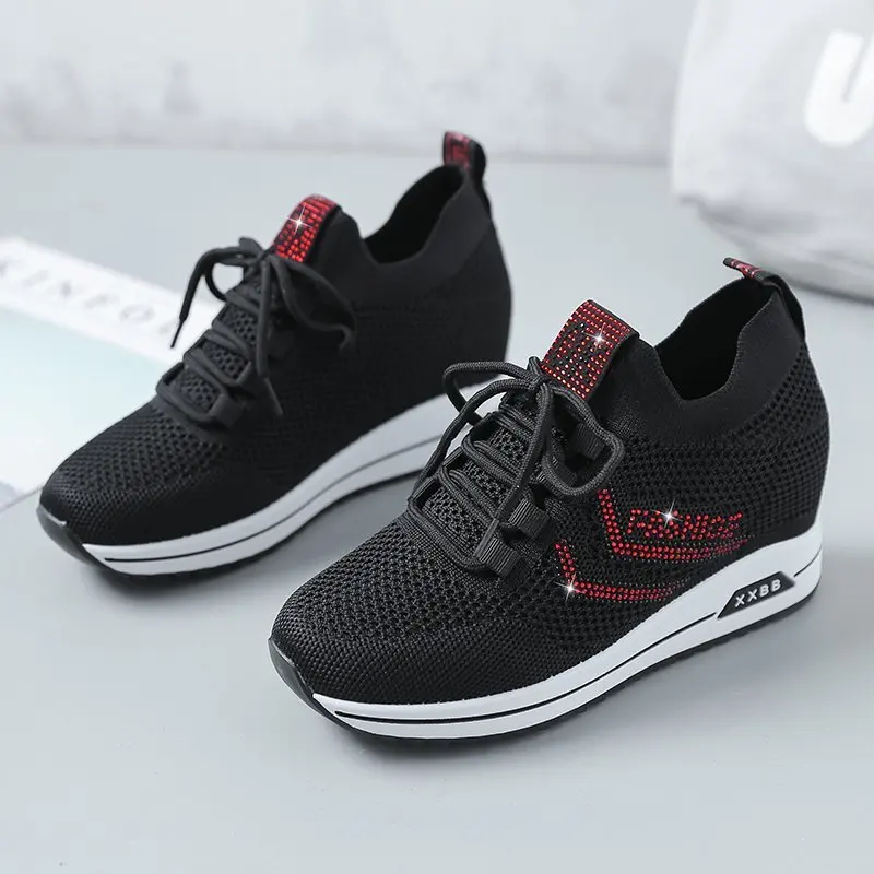 

Women's Knit Sneakers Wedge Invisible Heel Sneakers Lace Up Casual Breathable Women Shoes Zapatos Mujer Women Shoes