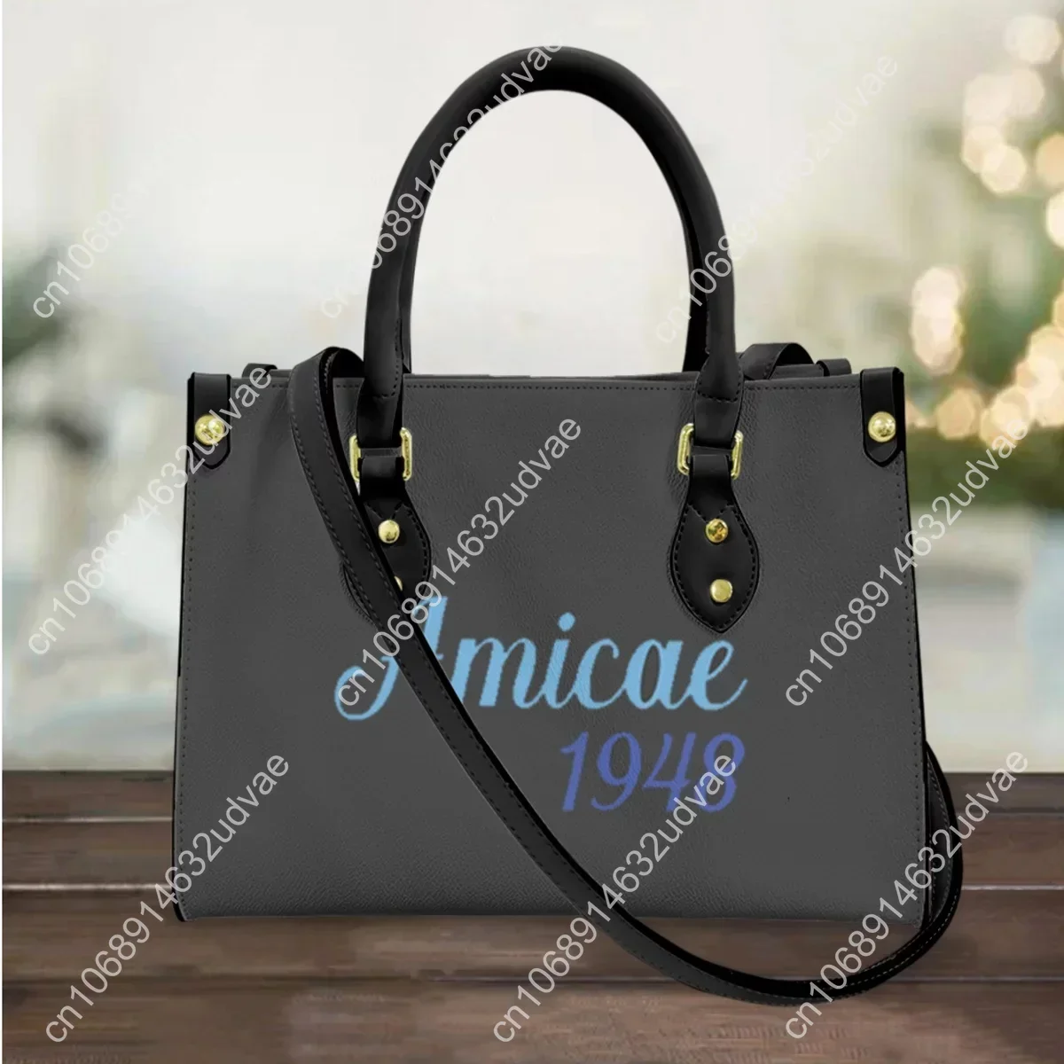 

Amicae Fraternity Gift Elegant Top Handle Women's Messenger Bag Friends of Zeta Designer Black PU Leather Underarm Bag Female