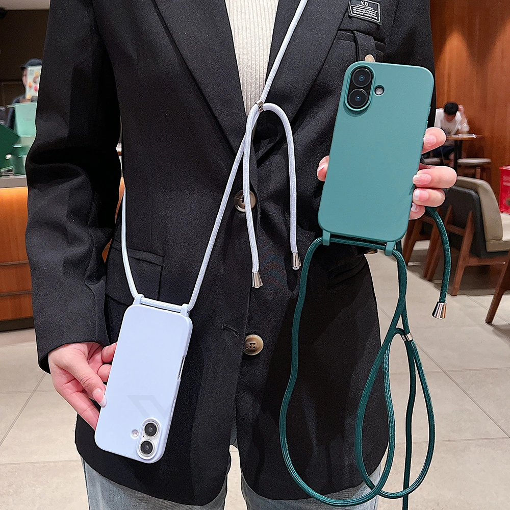 Matte Silicone Crossbody Phone Case with Necklace Strap - Candy Soft Shockproof Cover