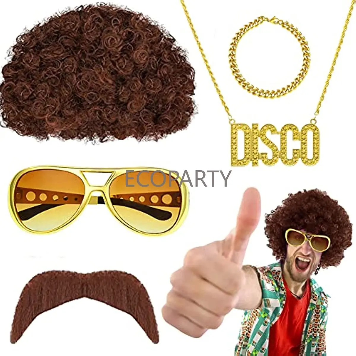 Discoteca Hippy Costume Hippy vestito accessori, 60s 70s 80s Afro Hippy  parrucca/Hippie Funky occhiali da sole collana baffi Stick - AliExpress