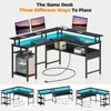 Computer Desk L Shaped 56.7" with LED Lights and Power Outlets, Reversible L Shaped Gaming Desk with Monitor Stand, 5