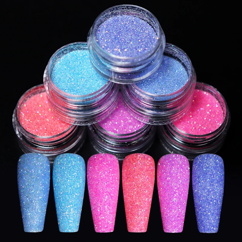 Nail Powder Acrylic Nail Powder 6Color/Set Iridescent Glitter Sugar Nail Art Shiny Powder Dust Sparkly Chrome Pigment Manicure Decoration DIY For Nails Supplies