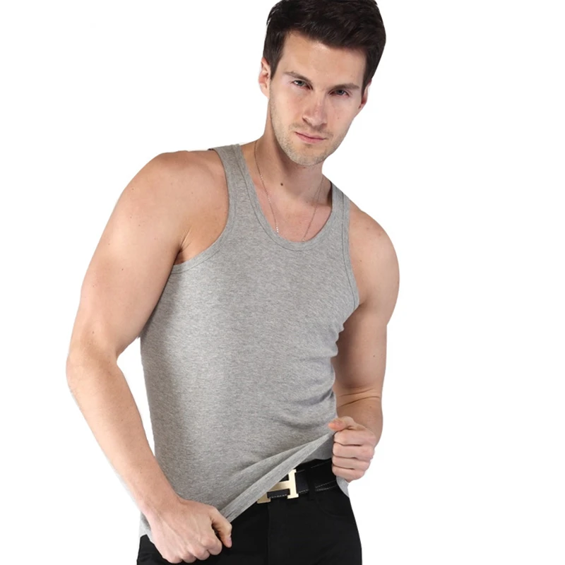 Men's All Cotton Undershirt Solid Color Seamless Underwear Close-fitting Broad Shoulders V Neck Vest Comfortable T-shirt