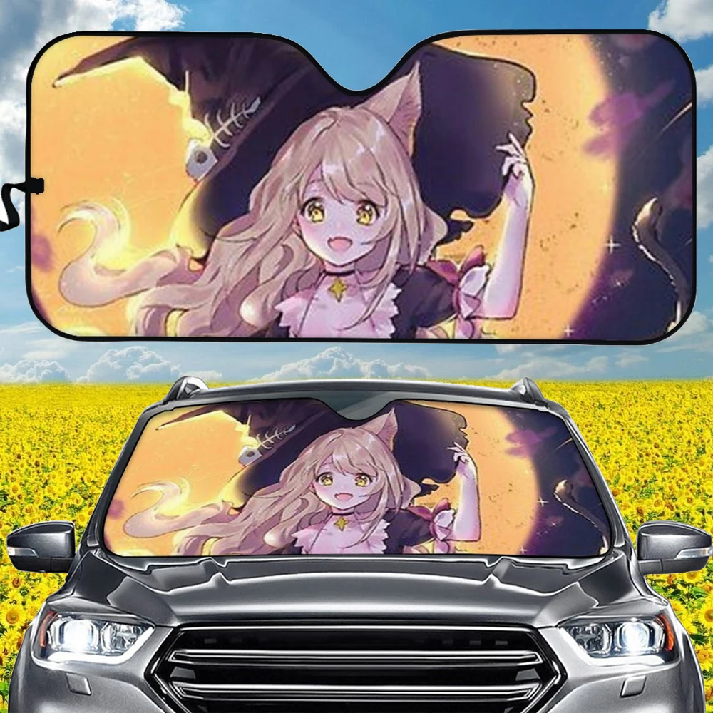 

Auto Accessories Anime Halloween Witch Design Fashion Universal Car Windshield Sun Shade Sun Resistant Durable Block Sun Glare