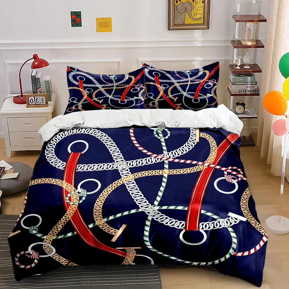 HD Luxus Bettwäsche-Set mit Kettenmuster, Bettbezug mit 1 Bettdecke und 2 Kissenbezügen, Luxus-Bettwäsche für Erwachsene und Kinder, Ideal als Geschenk – Detail 10