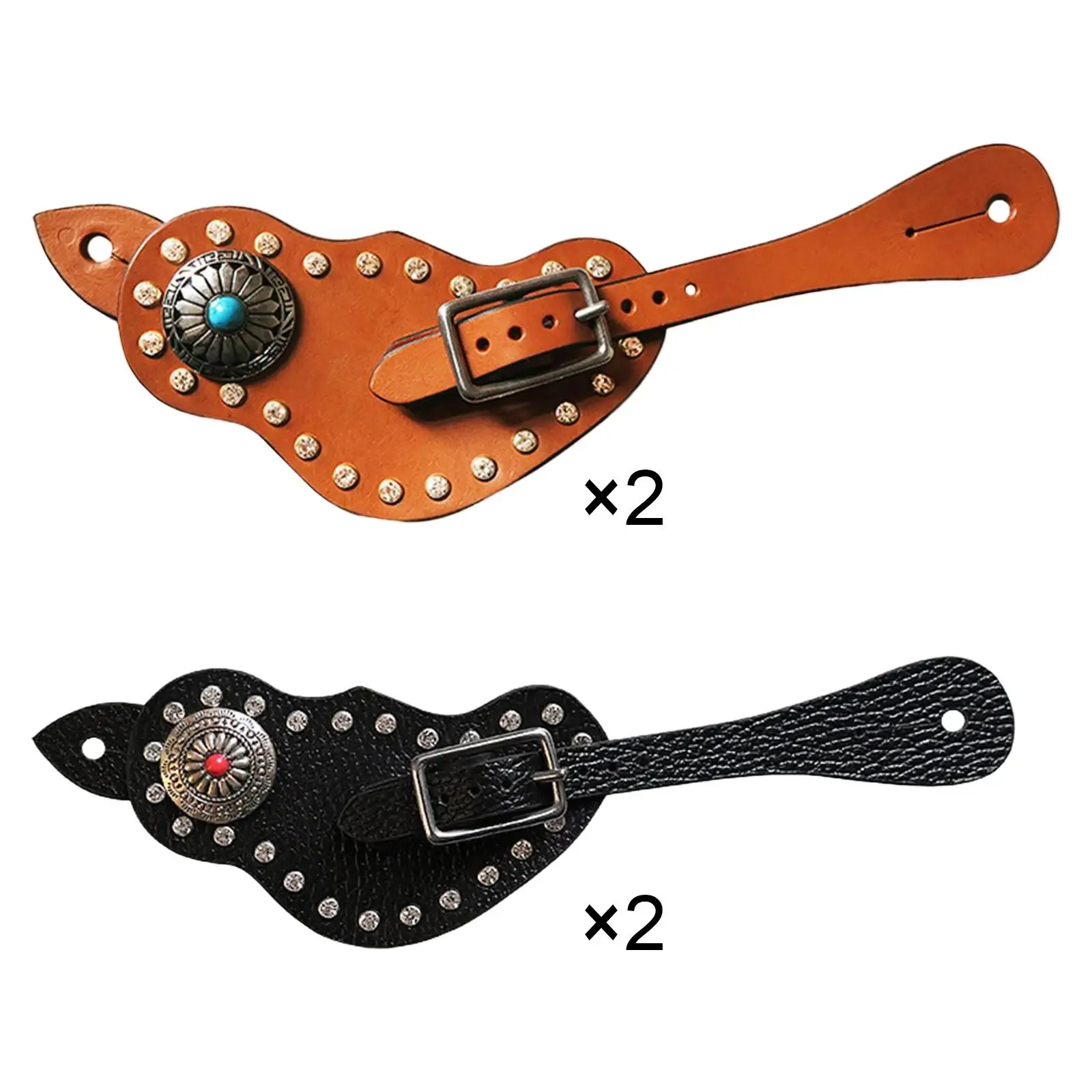 

2Pcs Spur Strap with Buckle PU Leather Western Retro Style Handmade Durable 2Pcs for Training Horse Outdoor Women Cowboy Boots