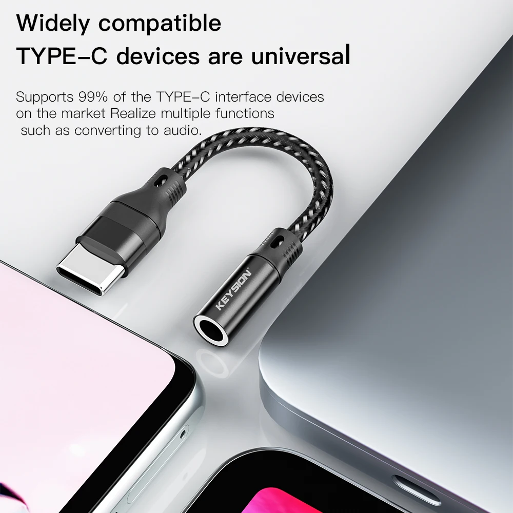 KEYSION USB Type C to 3.5mm DAC Chip Headphone Adapter USB C to3.5 Aux Cable for PC for iPhone 15 Pro Max Macbook Samsung Xiaomi