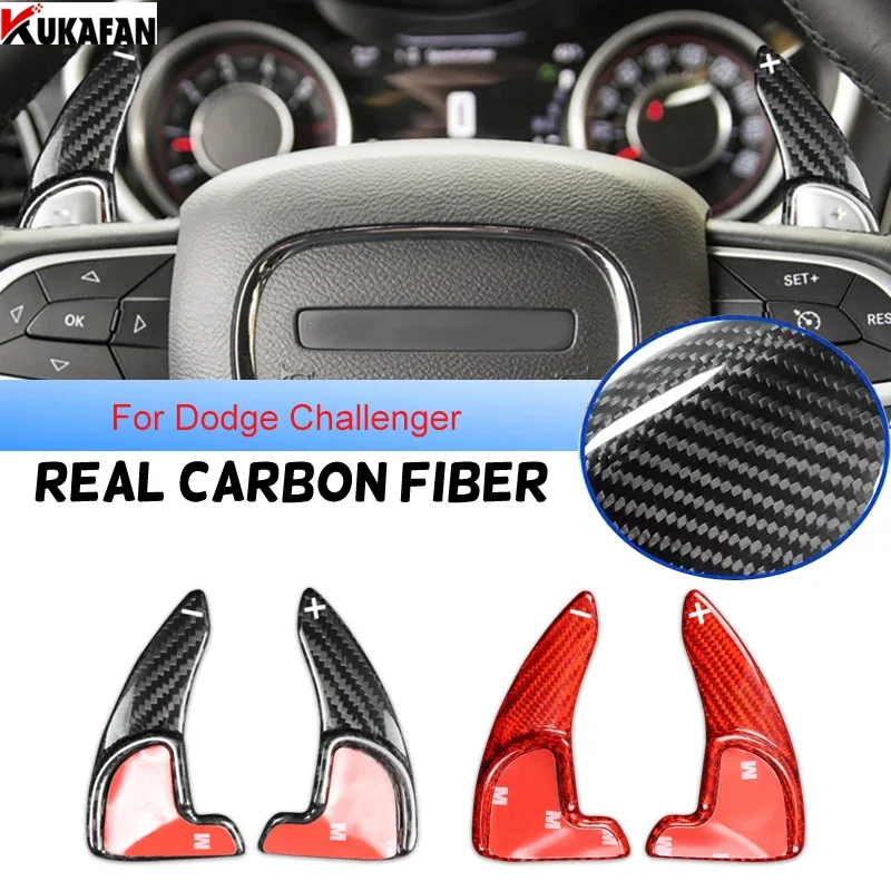 

For Dodge Challenger SRT Real Carbon Fiber Red/Black Steering Wheel Shift Paddle Decoration Trim Stickers Car Accessories