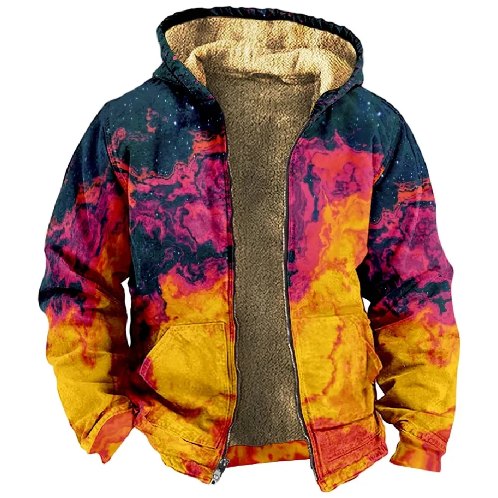2024 Fashion Winter Coats For Men Women Tie Dye Hoodie Long Sleeve Stand Collar Zipper Sweatshirt Unisex Clothes