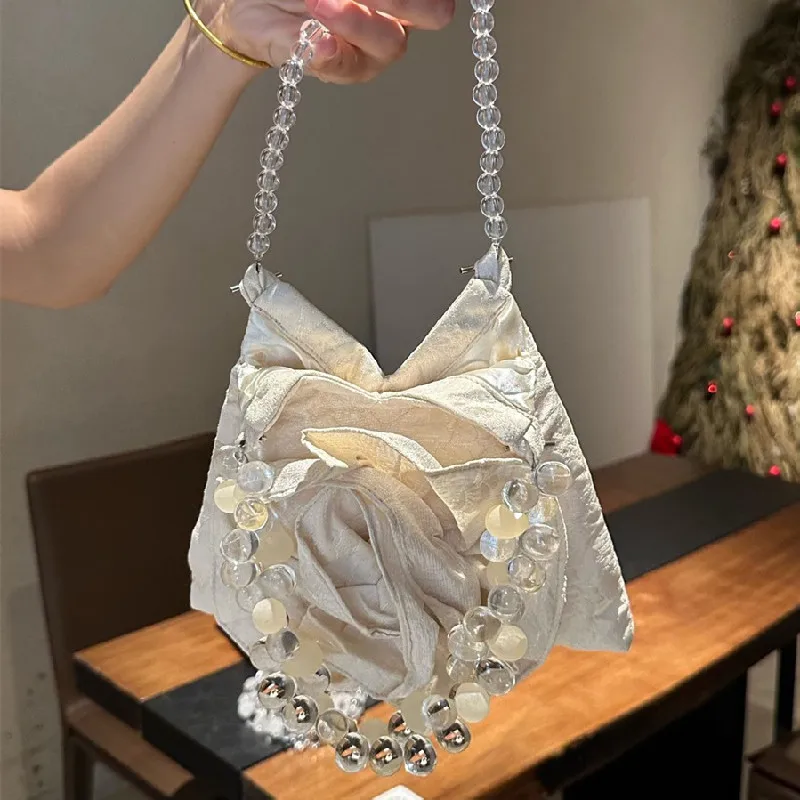 French Chic flower Shoulder Bag for Women Luxury Textured Crossbody Purse Boutique Underarm Handbag Summer Casual Elegant