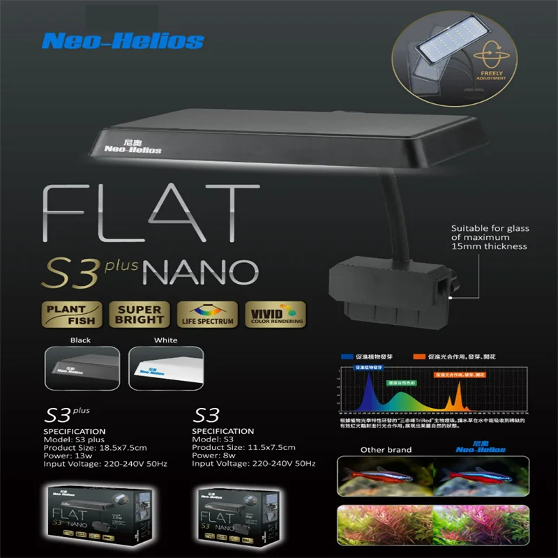 Neo-Helios S3 Plus Rgb Aquascape Color Enhancer Plant Light Fish Tank Led Full Spectrum Aquascape Light Per Small Tank