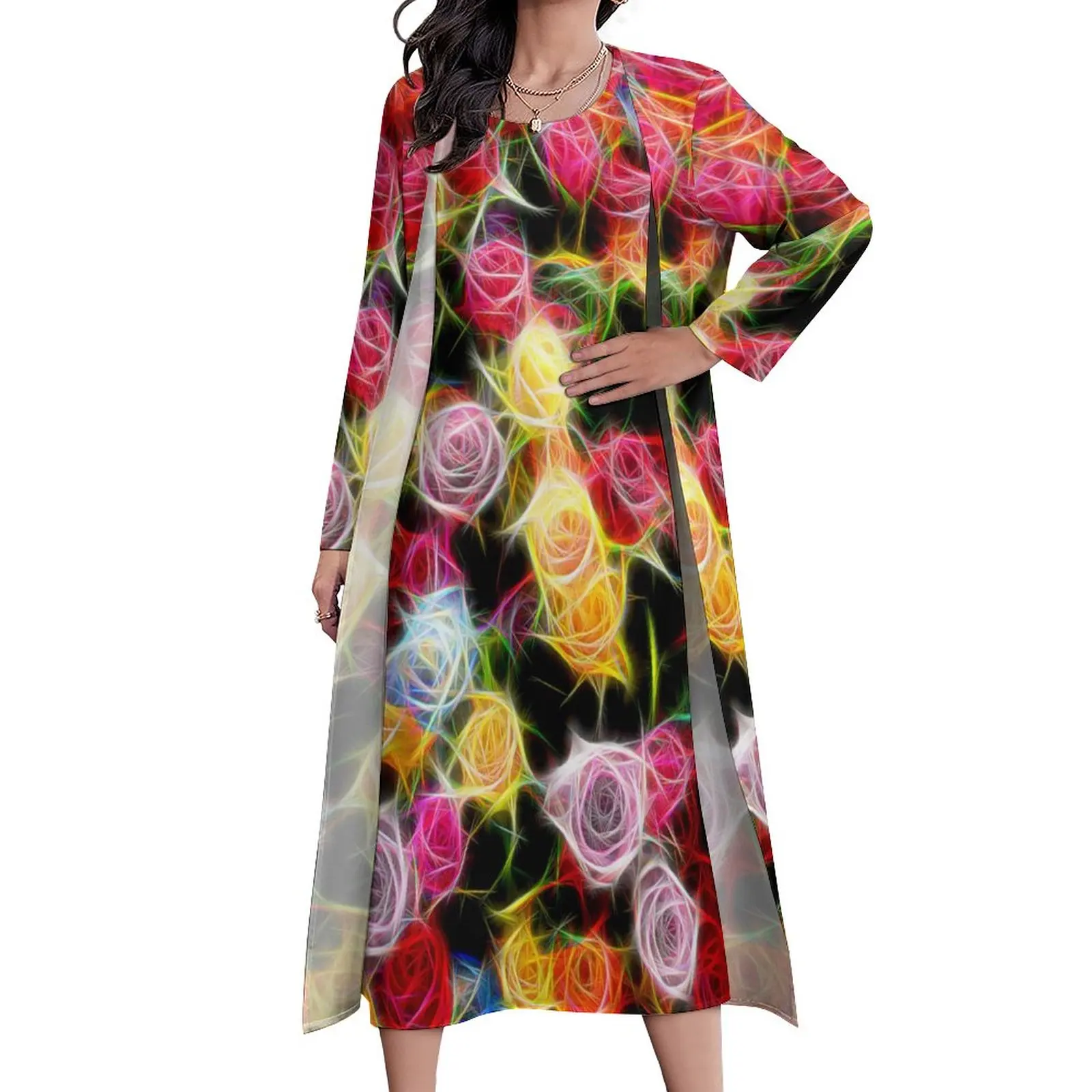 

Женское платье в стиле бохо, длинное пляжное платье с абстрактным рисунком роз и ощущением, Платье макси с графическим принтом, большой размер 5XL, на лето