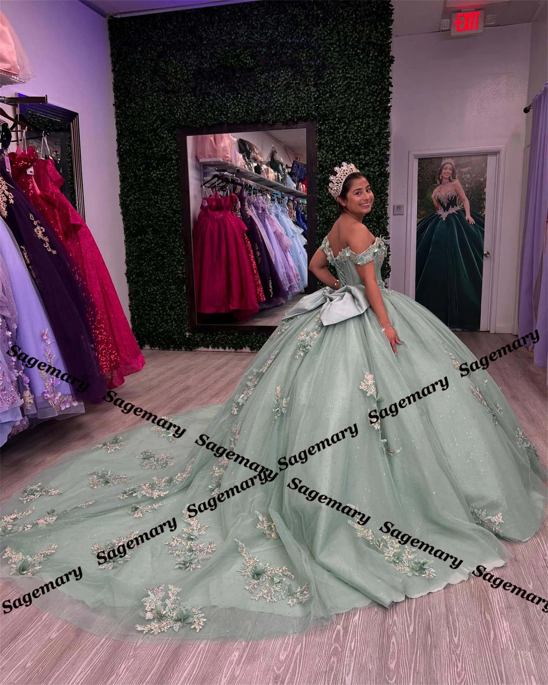 Sagemary Delicate Quinceanera Dresses Appliques Bowknot Off the Shoulder Ruched Vestidos De 15 Anos De Dos Piezas Customized