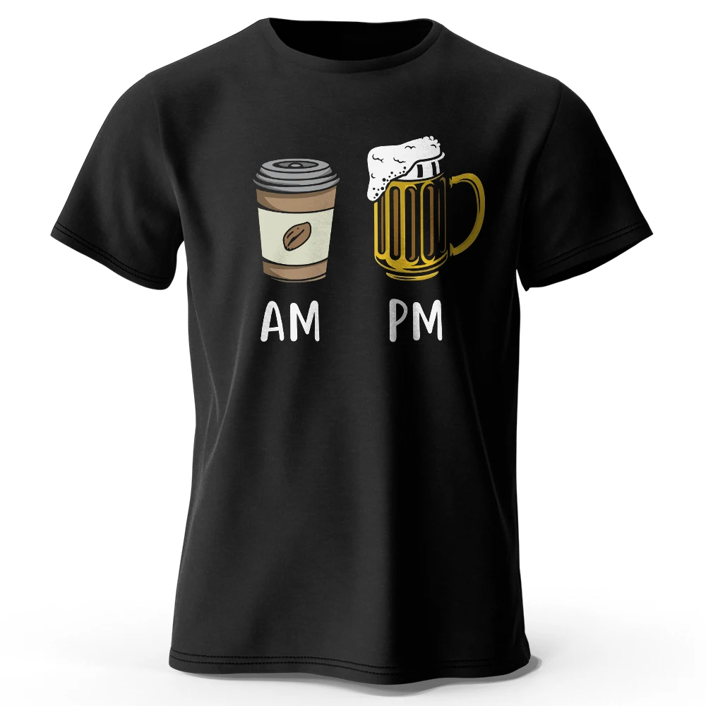 Kaffee- und Bier-bedrucktes Herren-T-Shirt aus 100 % Baumwolle, übergroße, lustige Grafik-T-Shirts für Herren, Sommer-Tops