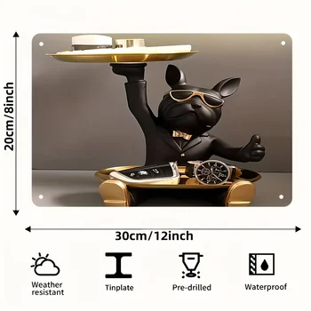 Vintage French Bulldog Metal Wall Art Sign 8x12 2