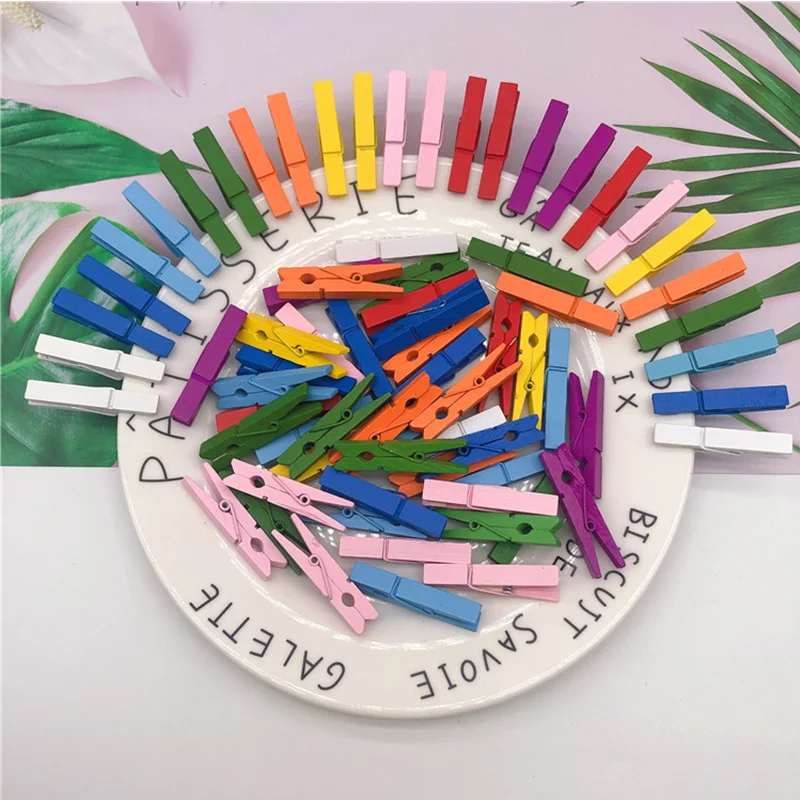 Small size Mini Wooden Clothes Pegs Photo Clips 25mm Coloful Clips for sheets DTY Craft Decor 100Pcs