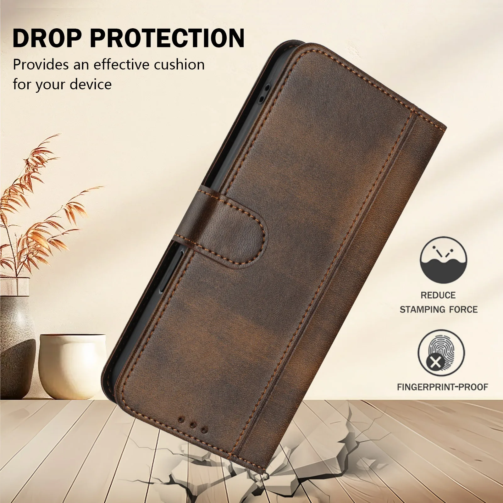 Vintage Leather Flip Phone Case with Magnetic Card Holder and Wallet Functionality