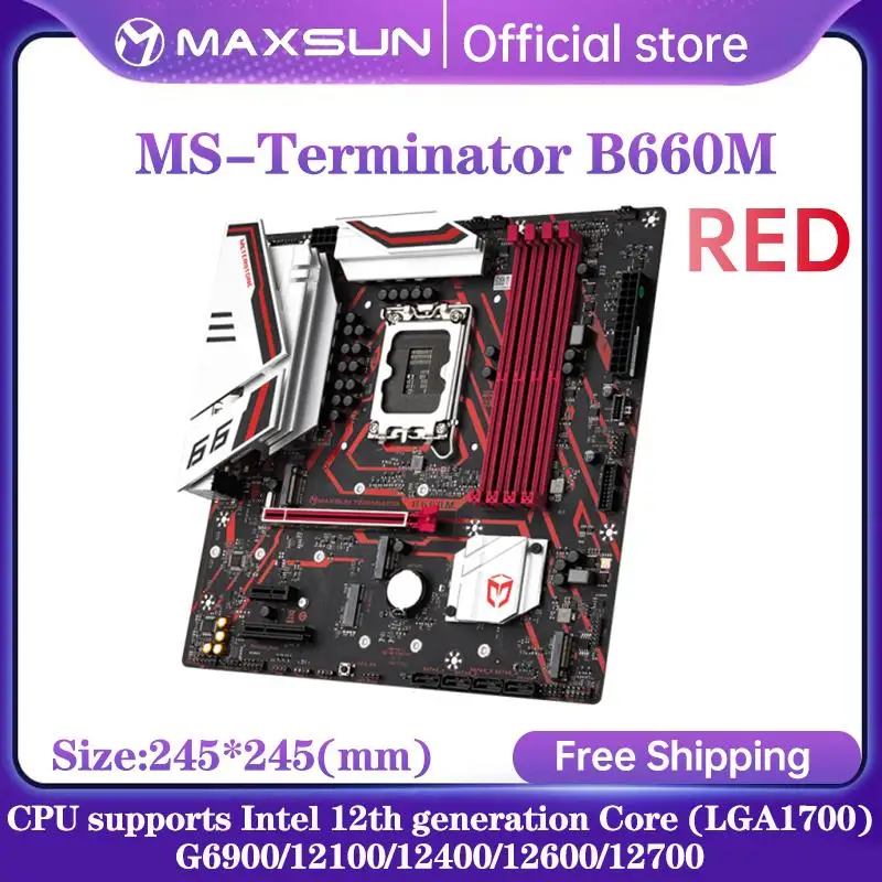 MAXSUN-Red-Motherboard-Terminator-B660M-LGA1700-DDR4-128GB-SATA3-M-2-M ...