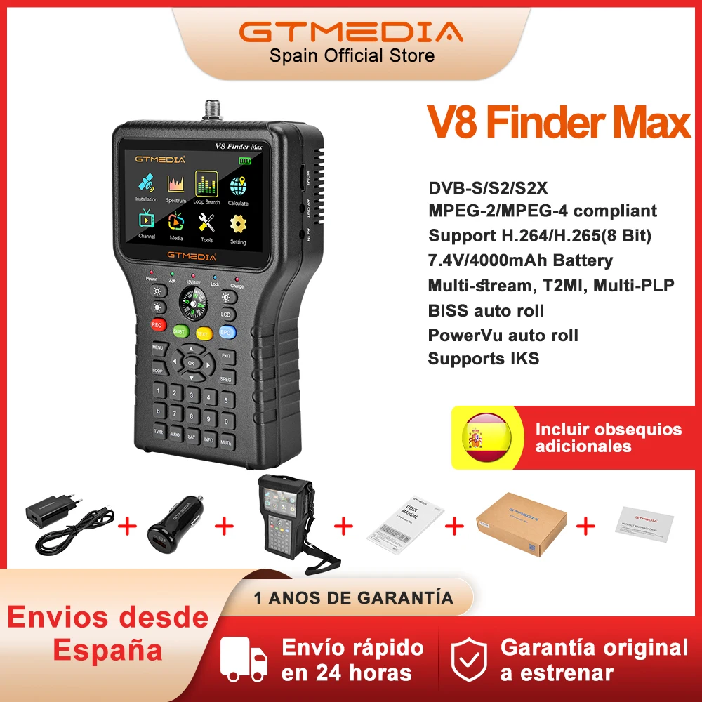 Gtmedia V8 Finder Max 4.3 Pollici Dvb-S2X/S2/S Mpeg-2/4 H.264/H.265 Ricevitore Hd 1080P Ricevitore Segnale Tv Sat Decoder + Borsa + Caricatore