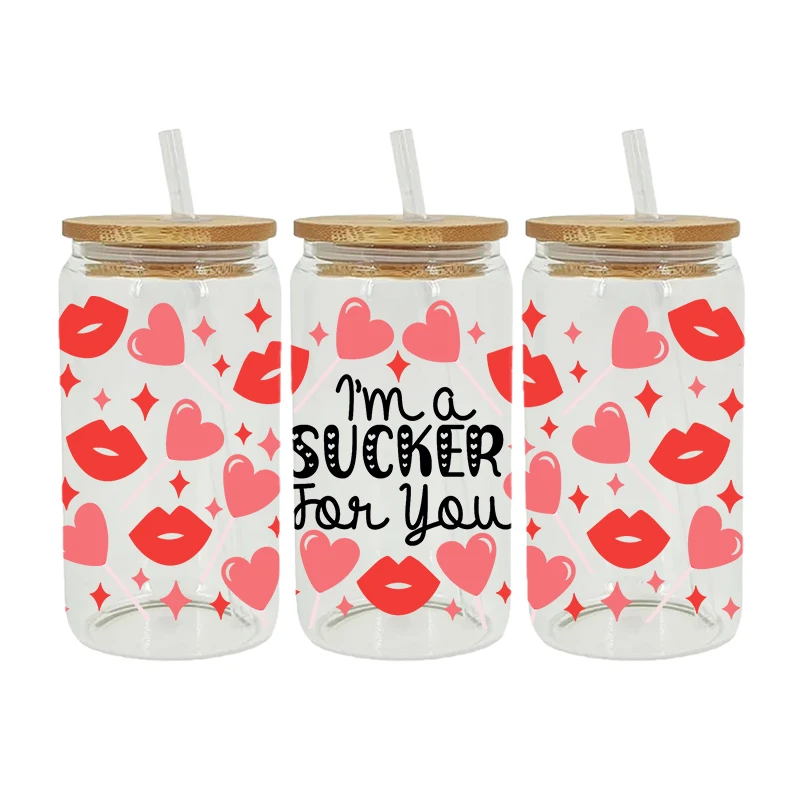 UV DTF Transfer Sticker Valentine Heart 16oz Libbey Glasses Wraps Bottles Cup Can DIY Waterproof Decals D2677 dtf transfer sticker